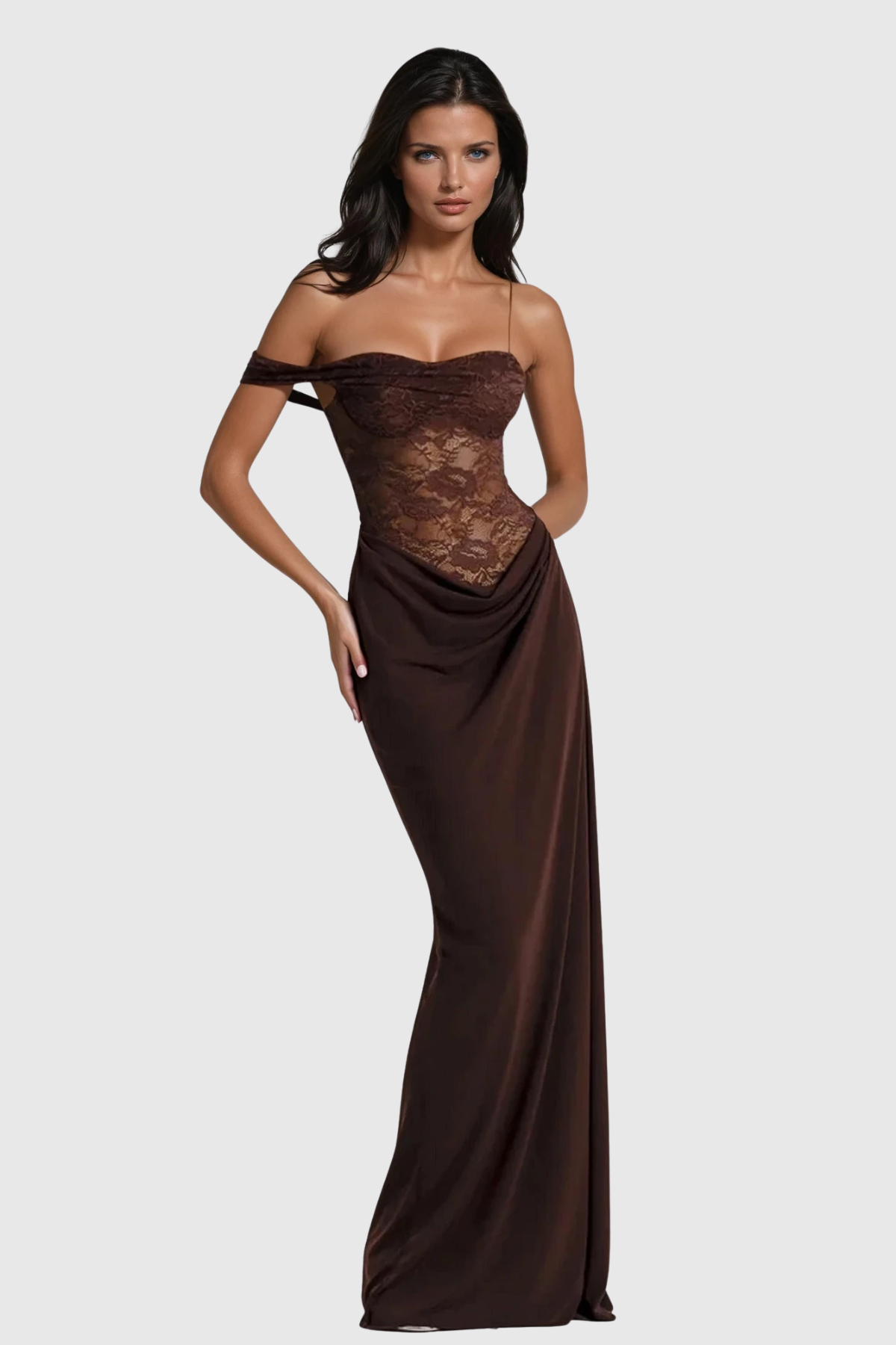 Chenda | Lace Asymmetric Maxi Dress