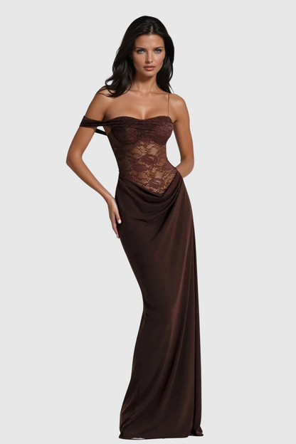 Chenda | Lace Asymmetric Maxi Dress