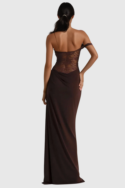 Chenda | Lace Asymmetric Maxi Dress